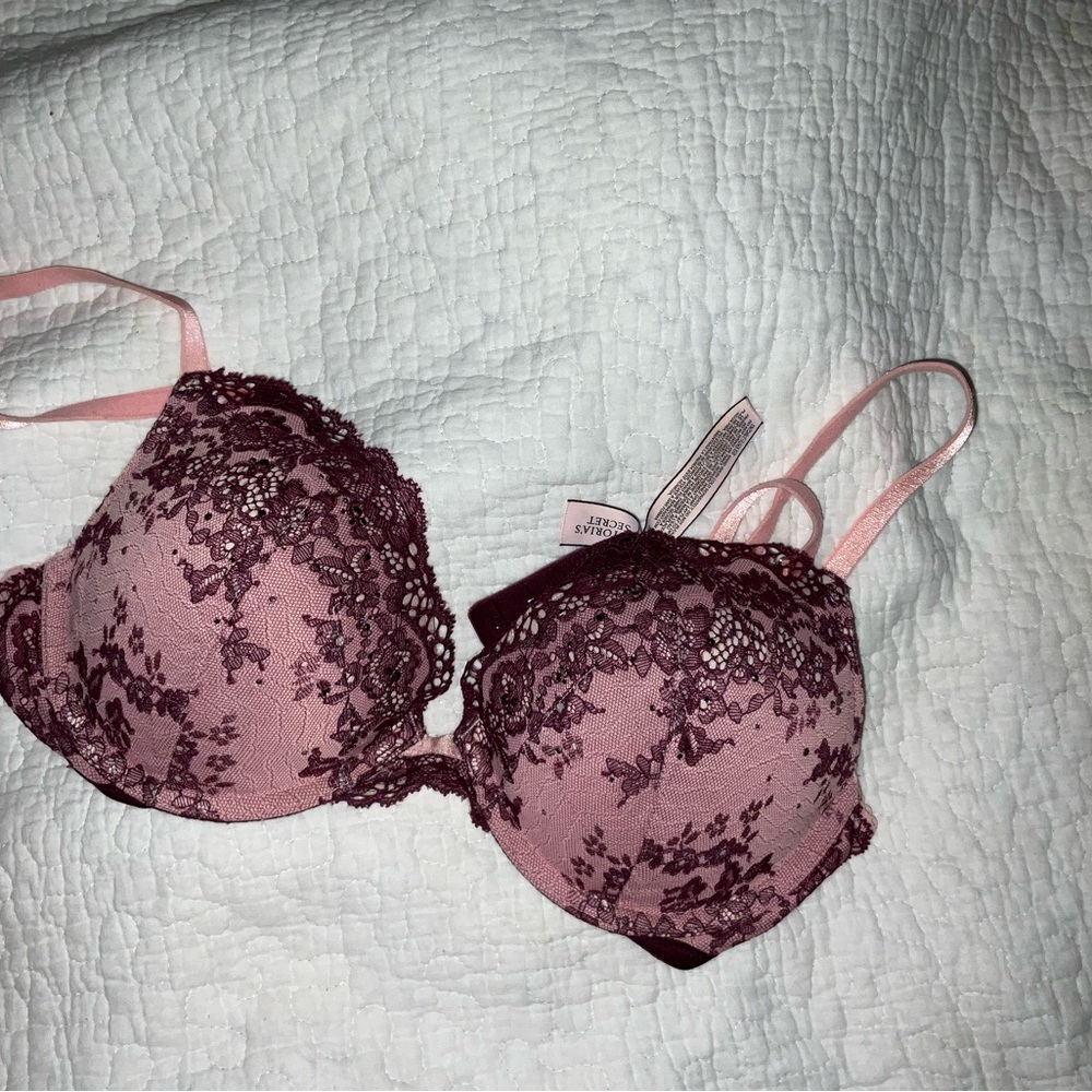 Victoria's Secret Blush and Wine Lace Bra